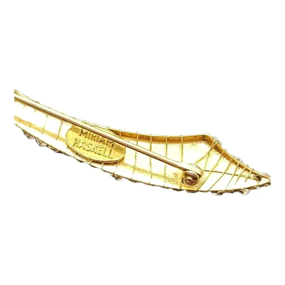Miriam Haskell Seed Bead Pearl Clear Rhinestone Cutlass Sword Brooch